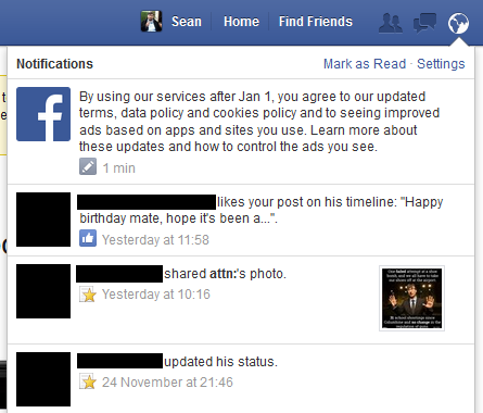 Facebook Terms Update Status