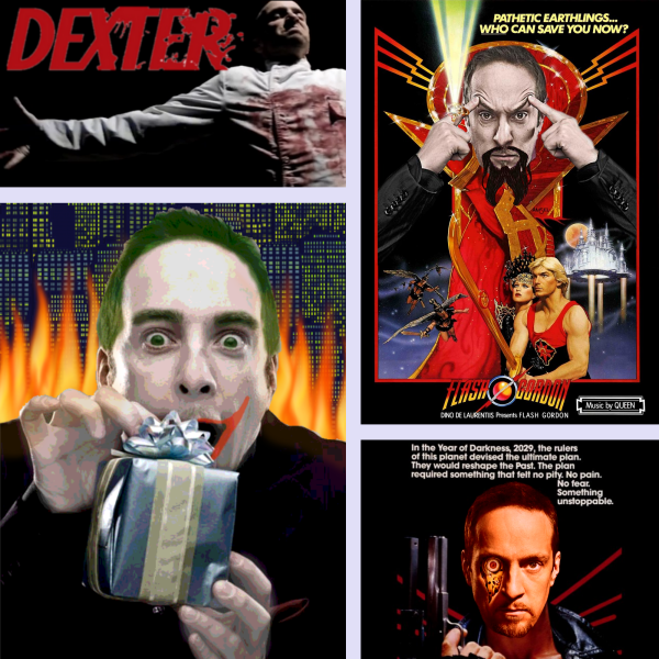 Derren Brown as Dexter, Emperor Ming, the Joker and the Terminator.