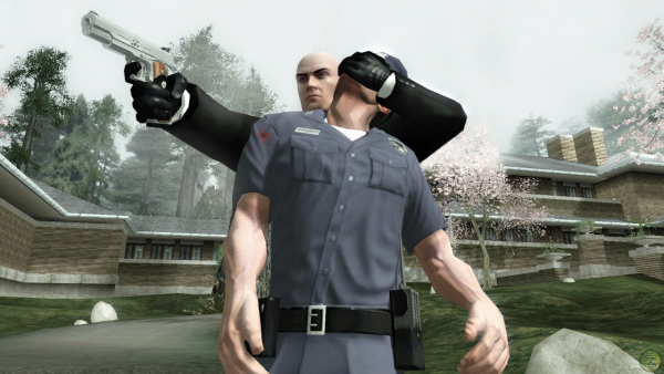 Agent 47 with a human shield.