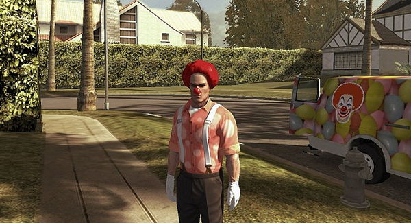 Agent 47 dressed like a clown. Honk.