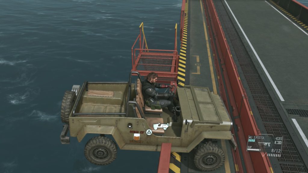 MGSV Jeep wedged over the water